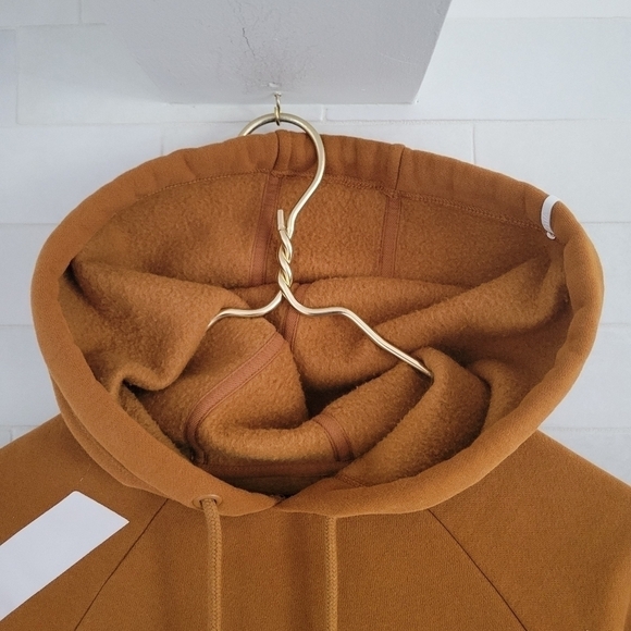 Zyia Camel Cropped Hoodie Drawstring Rust Burnt Orange Brown Logo Sleeve Small - Picture 6 of 10
